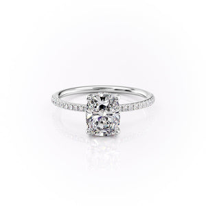 The Pave Sarah Set With A 2.5 Carat Elongated Cushion Moissanite