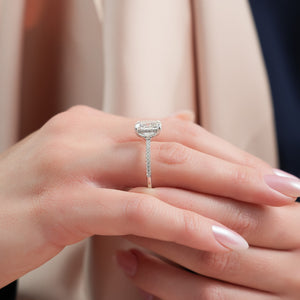 The Sarah Set With A 3.5 Carat Elongated Cushion Moissanite