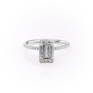 The Pave Sarah Set With A 1.5 Carat Emerald Moissanite