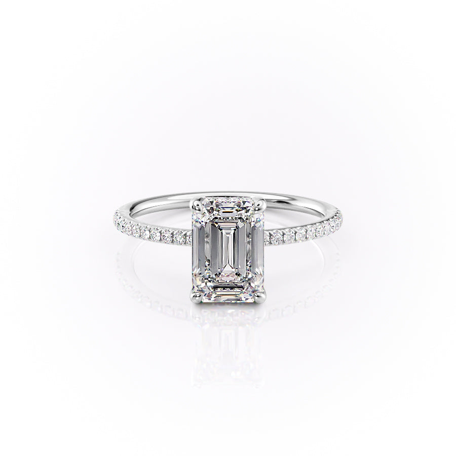 The Pave Sarah Set With A 1.5 Carat Emerald Moissanite