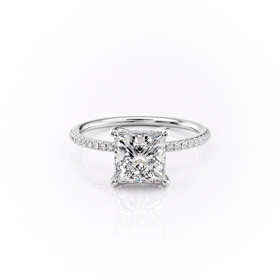 The Pave Sarah Set With A 1.5 Carat Princess Moissanite