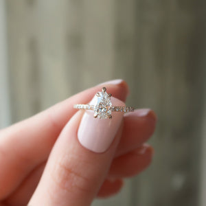 The Pave Sarah Set With A 3 Carat Pear Lab Diamond