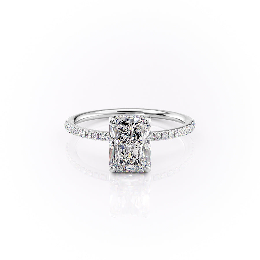 The Pave Sarah Set With A 1.5 Carat Radiant Lab Diamond