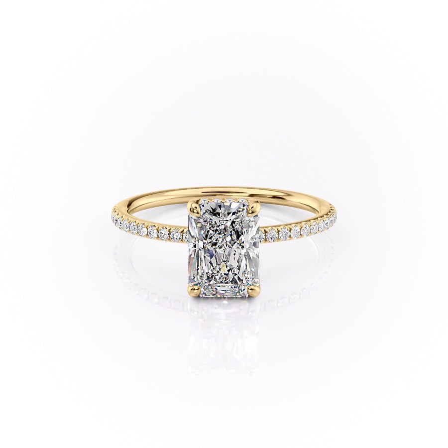 The Pave Sarah Set With A 1.5 Carat Radiant Lab Diamond