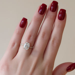 The Pave Sarah Set With A 2.5 Carat Radiant Lab Diamond