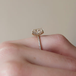The Pave Sarah Set With A 2.5 Carat Radiant Lab Diamond