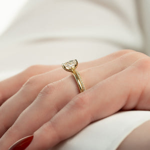 The Lily Set With A 2.5 Carat Elongated Cushion Lab Diamond