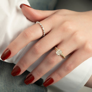 The Lily Set With A 2.5 Carat Elongated Cushion Lab Diamond