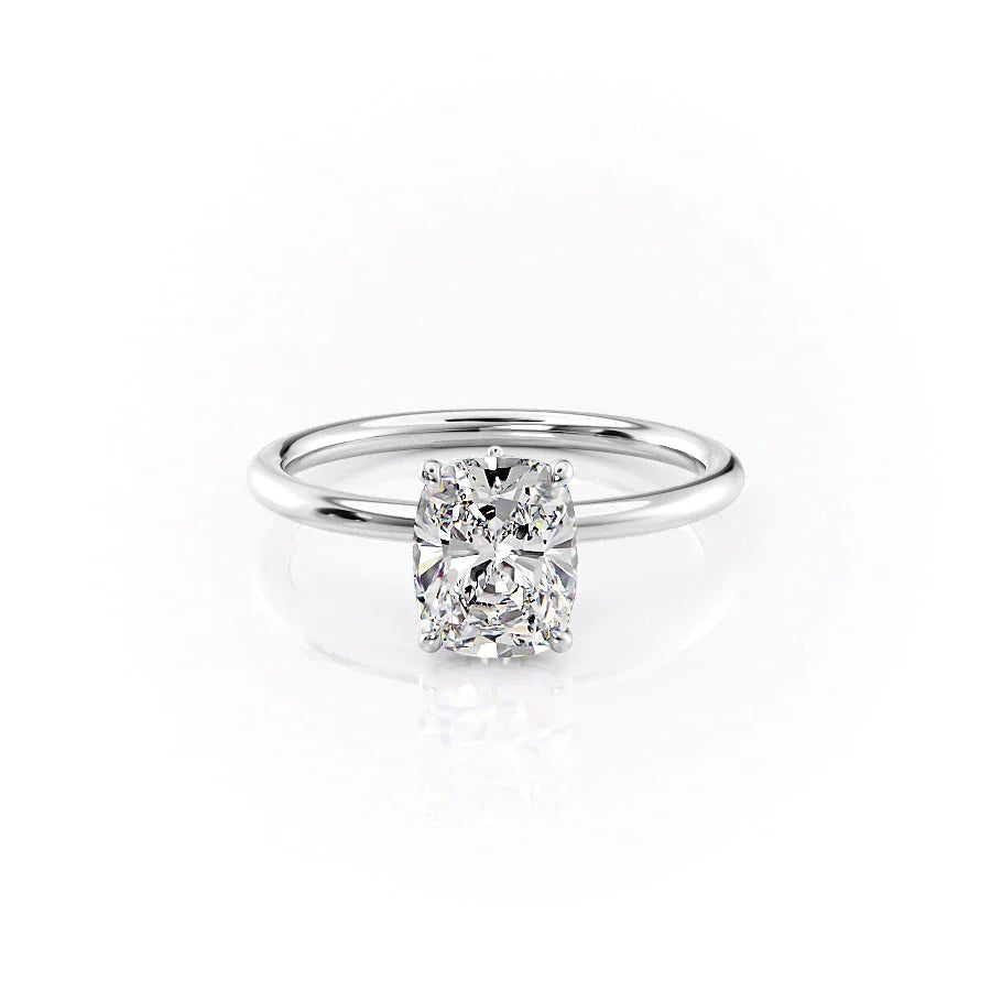 The Luna Set With A 2.5 Carat Elongated Cushion Moissanite