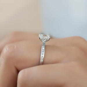 The Marilyn Set With A 2 Carat Elongated Cushion Moissanite