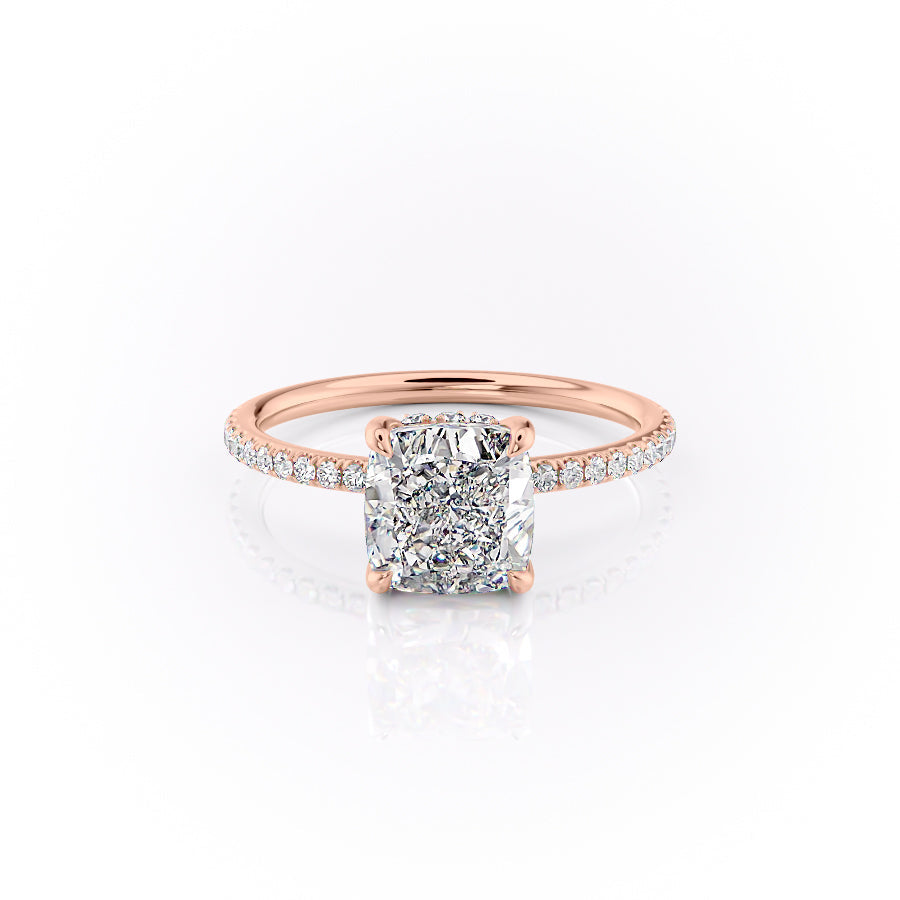 The Pave Sandra Set With A 1.5 Carat Cushion Lab Diamond