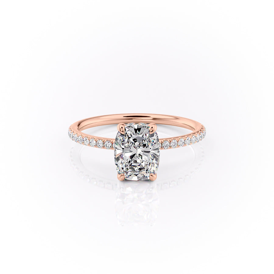 The Pave Sandra Set With A 1 Carat Elongated Cushion Moissanite
