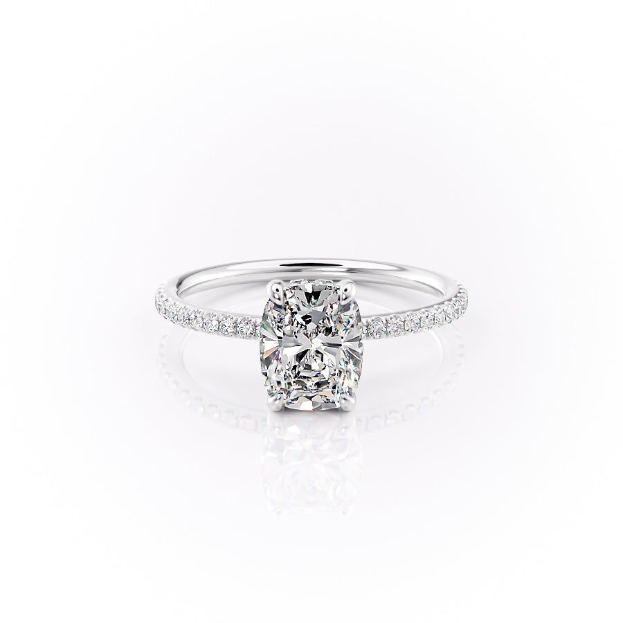 The Pave Sandra Set With A 1.5 Carat Elongated Cushion Lab Diamond