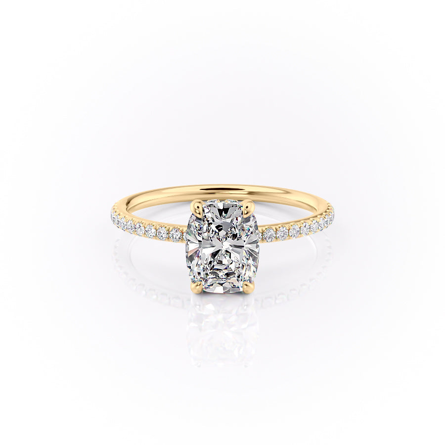 The Pave Sandra Set With A 2.5 Carat Elongated Cushion Lab Diamond