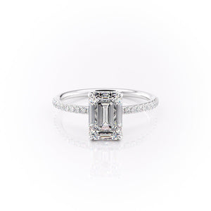 The Pave Sandra Set With A 1.5 Carat Emerald Moissanite