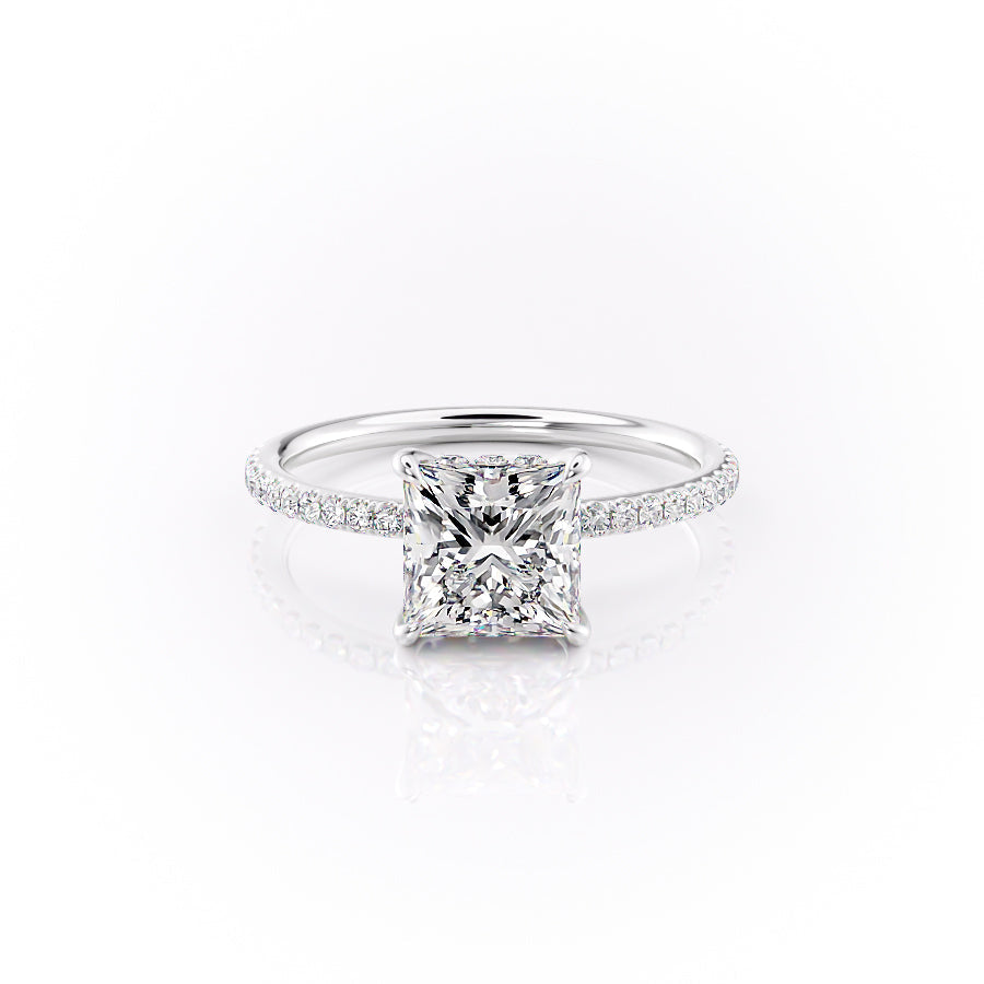 The Pave Sandra Set With A 1.5 Carat Princess Moissanite