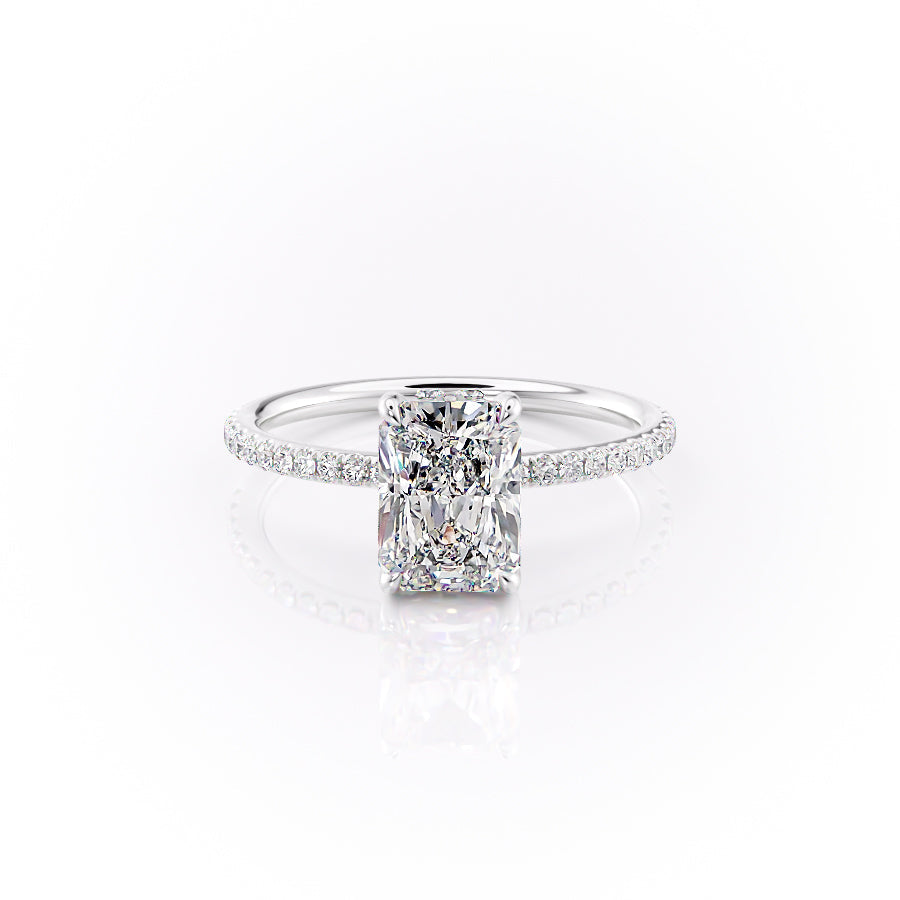 The Pave Sandra Set With A 1.5 Carat Radiant Lab Diamond
