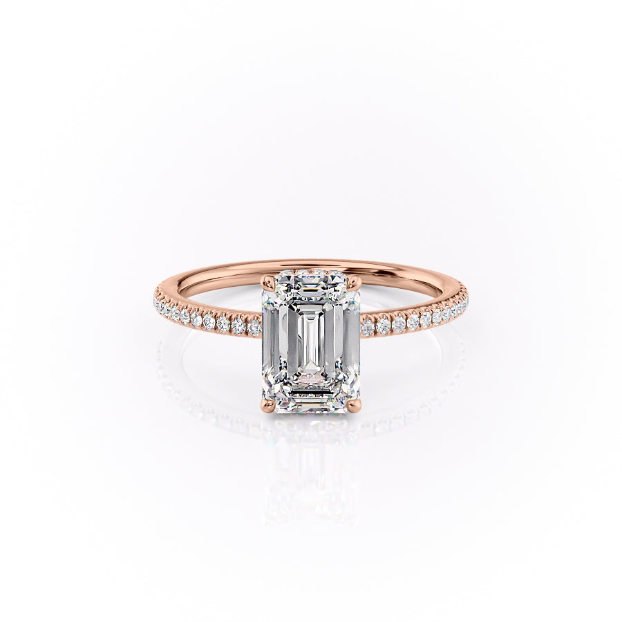 The Pave Margot Set With A 2.5 Carat Emerald Moissanite