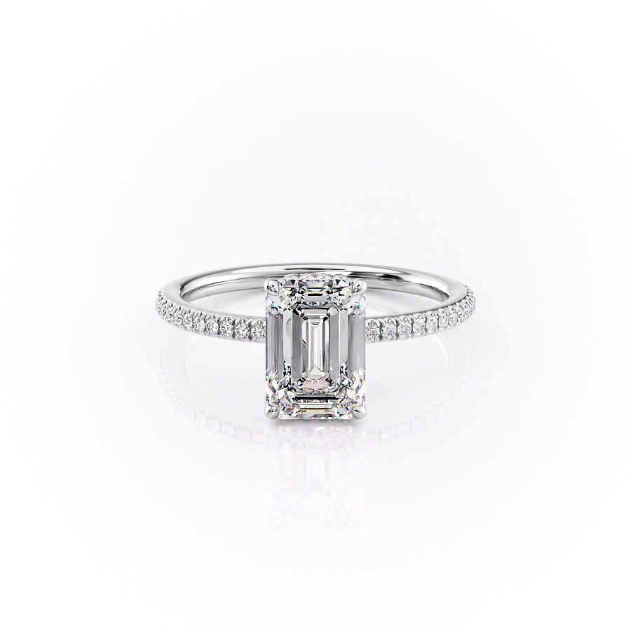 The Pave Margot Set With A 2.5 Carat Emerald Moissanite