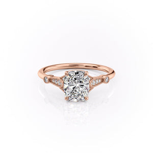 The Stephanie Set With A 1.5 Carat Elongated Cushion Lab Diamond