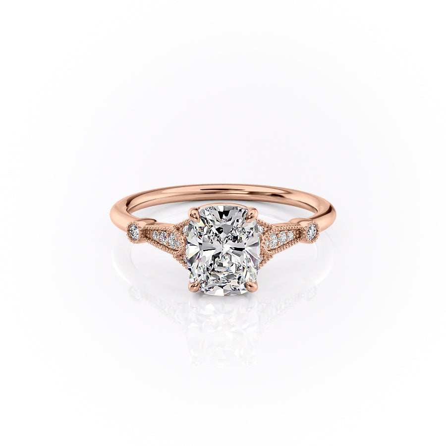 The Stephanie Set With A 2.5 Carat Elongated Cushion Lab Diamond
