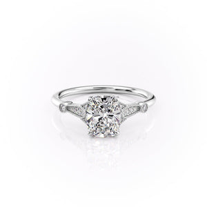 The Stephanie Set With A 1.5 Carat Elongated Cushion Lab Diamond