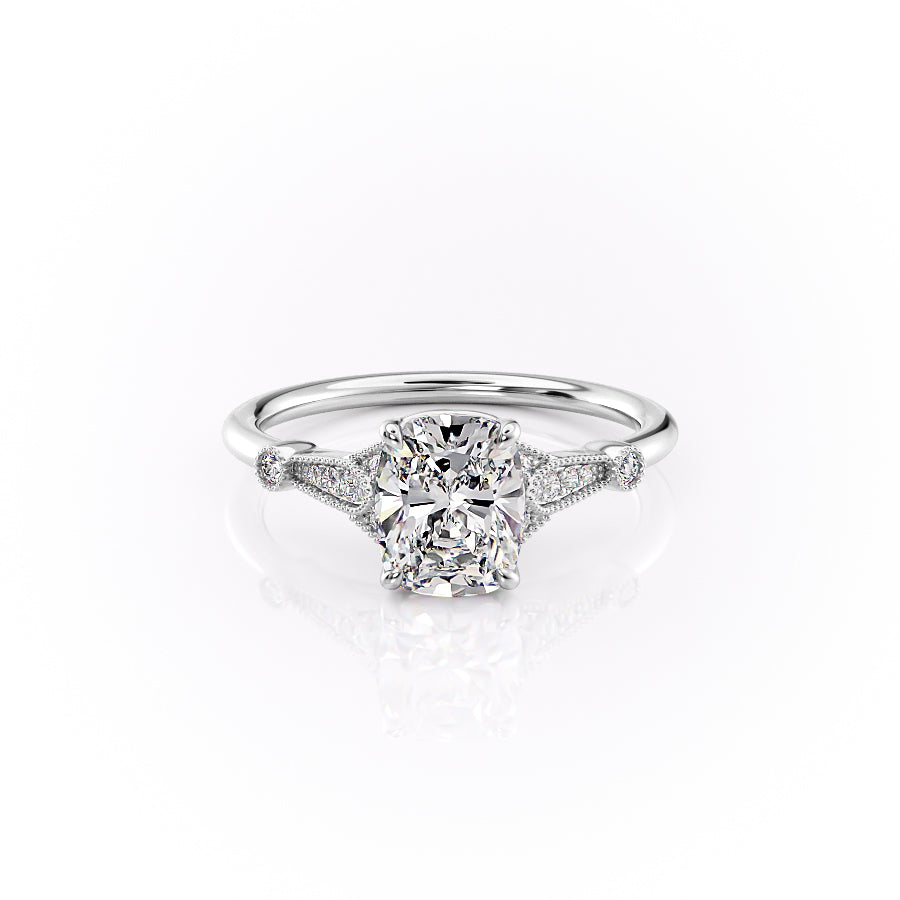 The Stephanie Set With A 2 Carat Elongated Cushion Lab Diamond