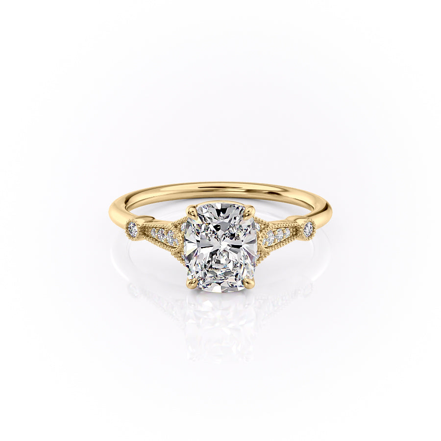 The Stephanie Set With A 1.5 Carat Elongated Cushion Lab Diamond
