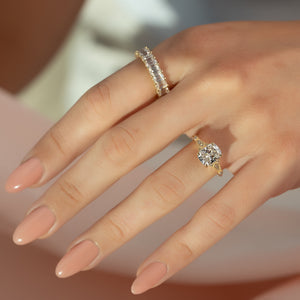 The Stephanie Set With A 3 Carat Elongated Cushion Lab Diamond