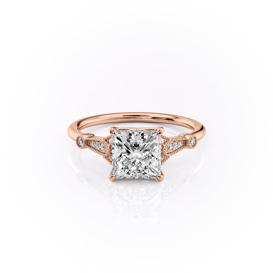 The Stephanie Set With A 3 Carat Princess Lab Diamond
