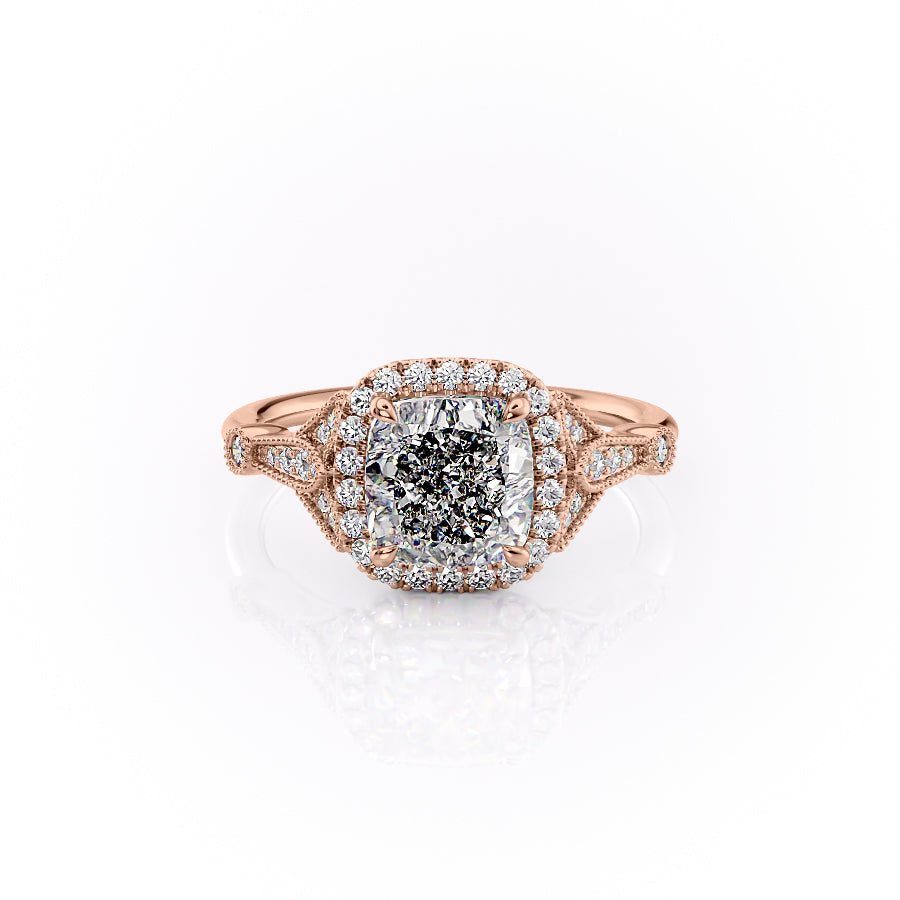 The Halo Stephanie Set With A 3 Carat Cushion Lab Diamond