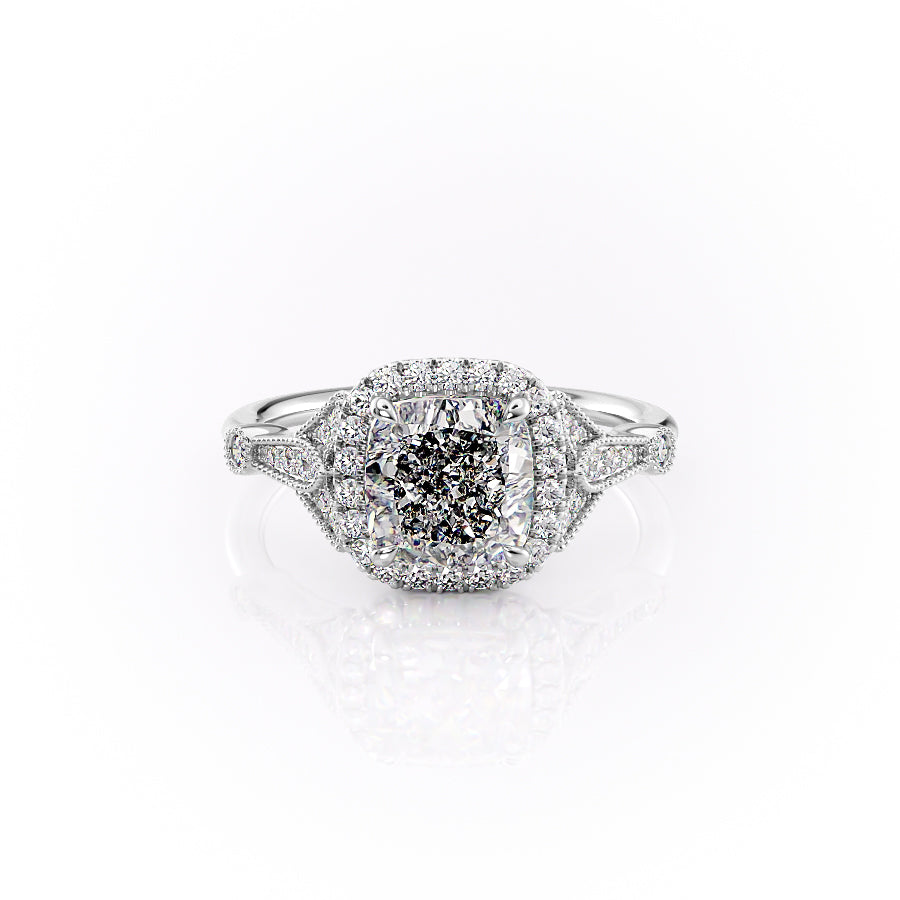 The Halo Stephanie Set With A 2 Carat Cushion Moissanite