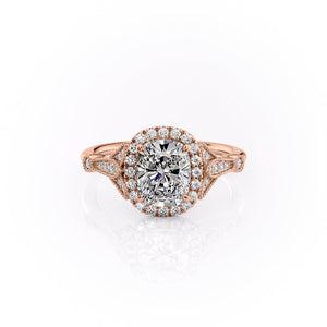 The Halo Stephanie Set With A 1 Carat Elongated Cushion Lab Diamond