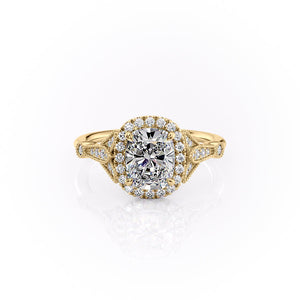 The Halo Stephanie Set With A 1 Carat Elongated Cushion Lab Diamond