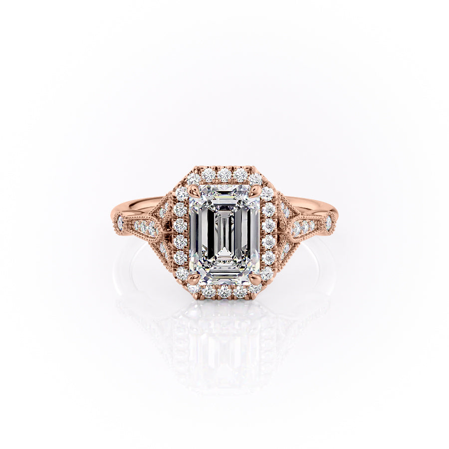 The Halo Stephanie Set With A 3 Carat Emerald Moissanite