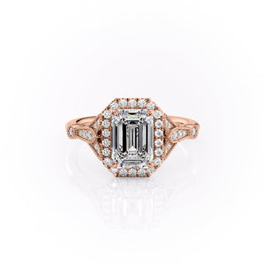The Halo Stephanie Set With A 2 Carat Emerald Lab Diamond