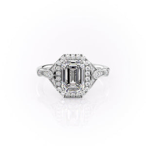 The Halo Stephanie Set With A 2 Carat Emerald Lab Diamond