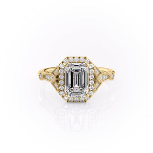 The Halo Stephanie Set With A 5 Carat Emerald Moissanite