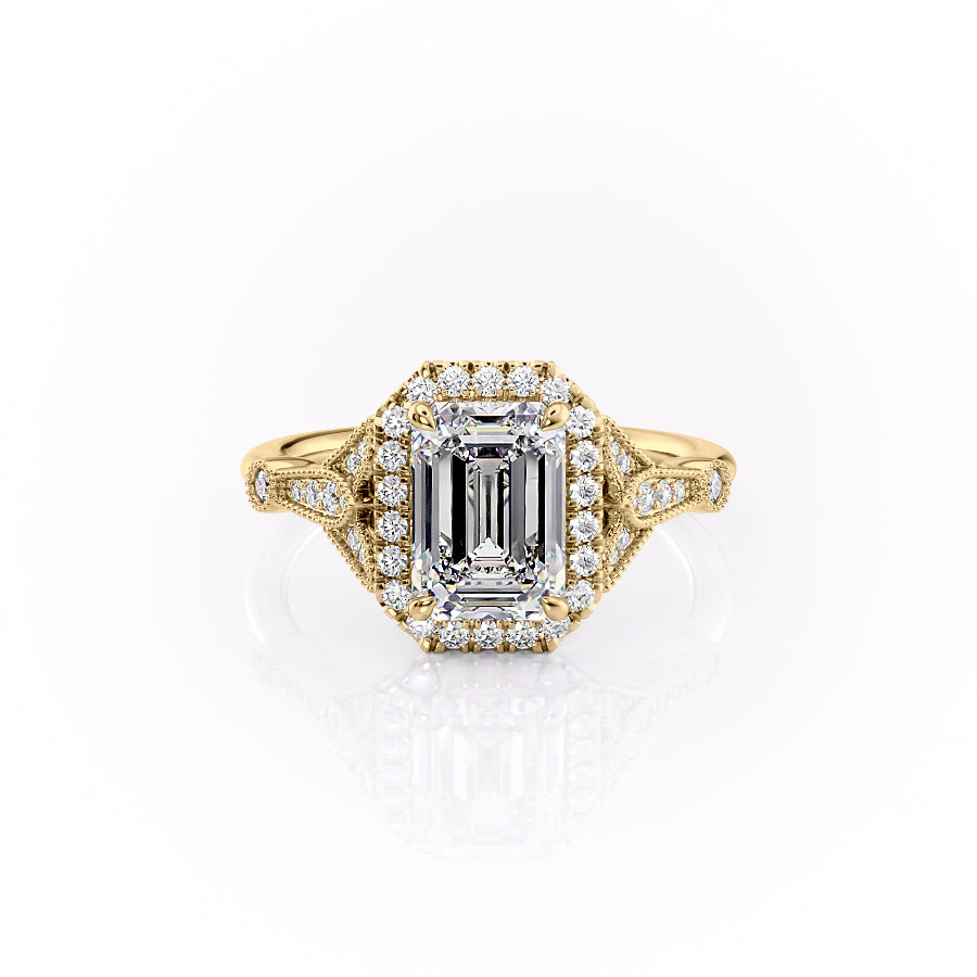 The Halo Stephanie Set With A 2 Carat Emerald Lab Diamond