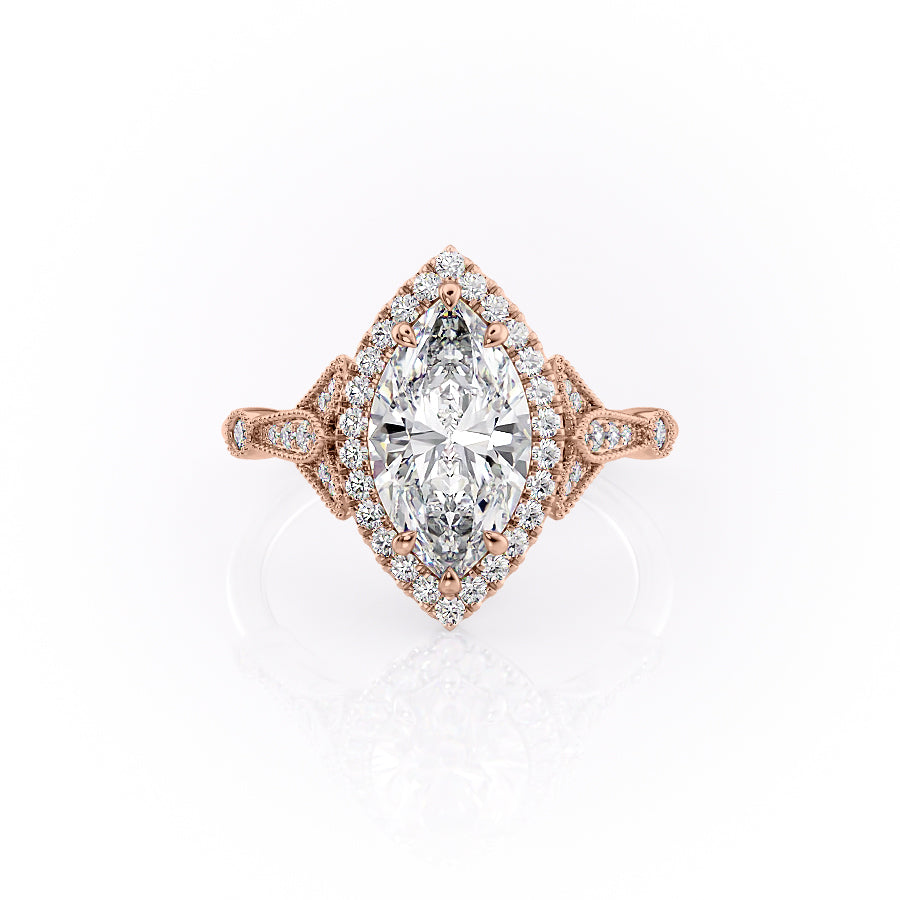 The Halo Stephanie Set With A 1 Carat Marquise Moissanite