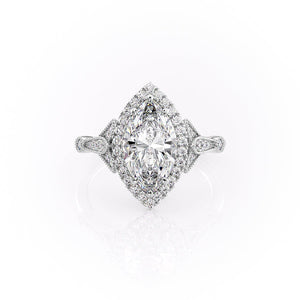 The Halo Stephanie Set With A 1.5 Carat Marquise Lab Diamond