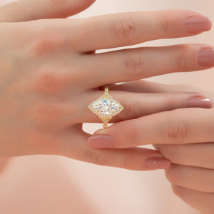 The Halo Stephanie Set With A 2.5 Carat Marquise Lab Diamond