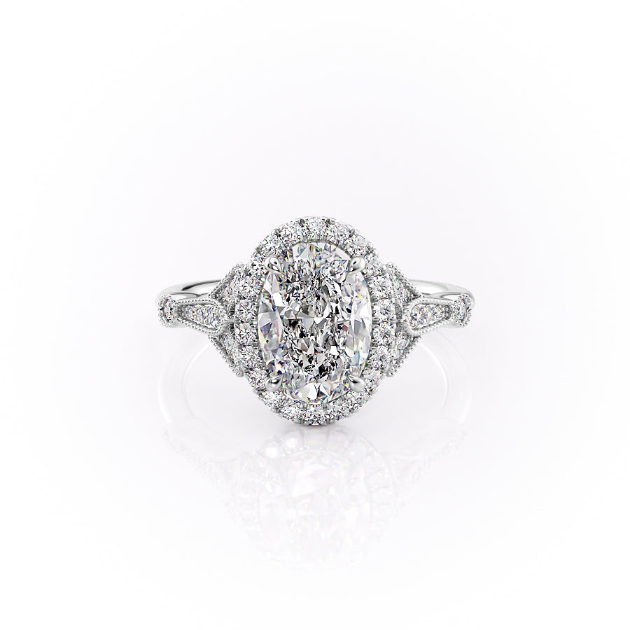 The Halo Stephanie Set With A 2 Carat Oval Lab Diamond