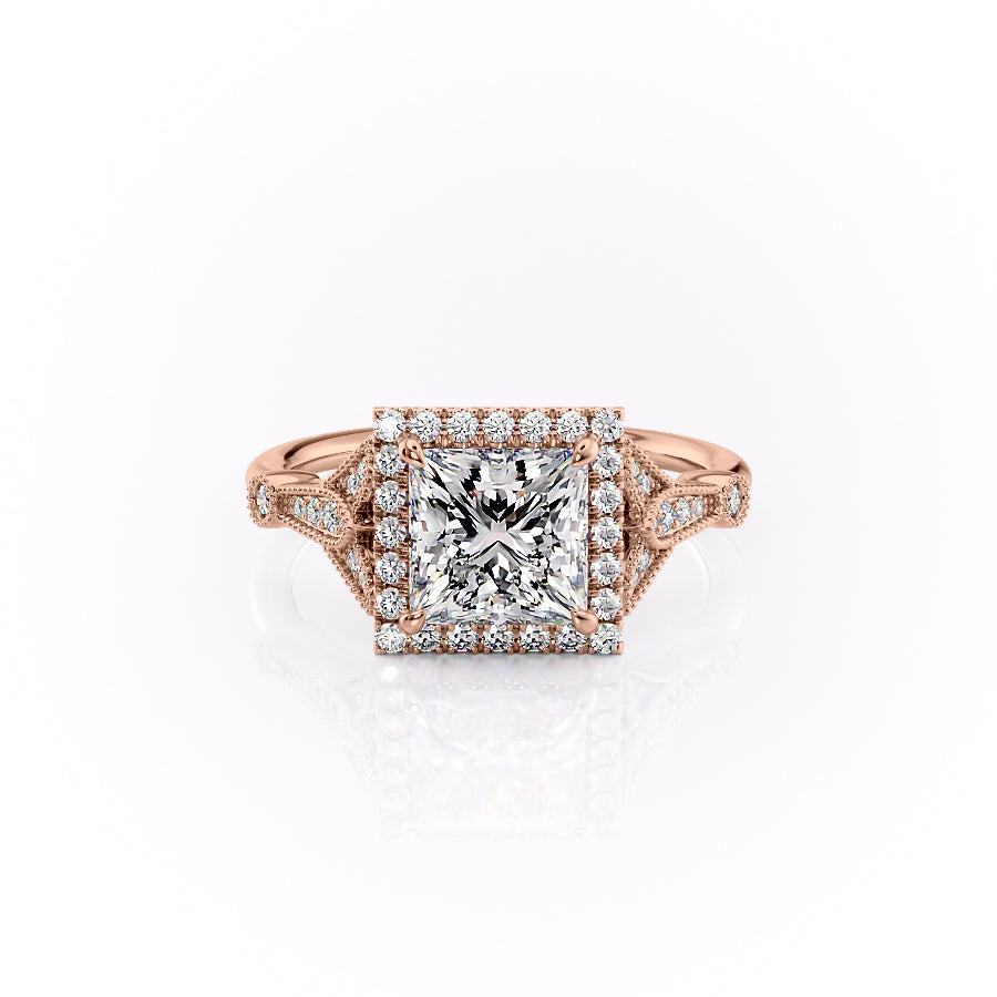 The Halo Stephanie Set With A 1 Carat Princess Lab Diamond