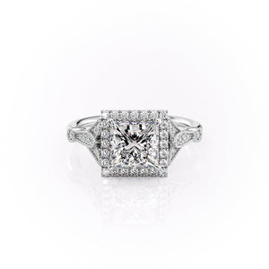 The Halo Stephanie Set With A 1 Carat Princess Lab Diamond