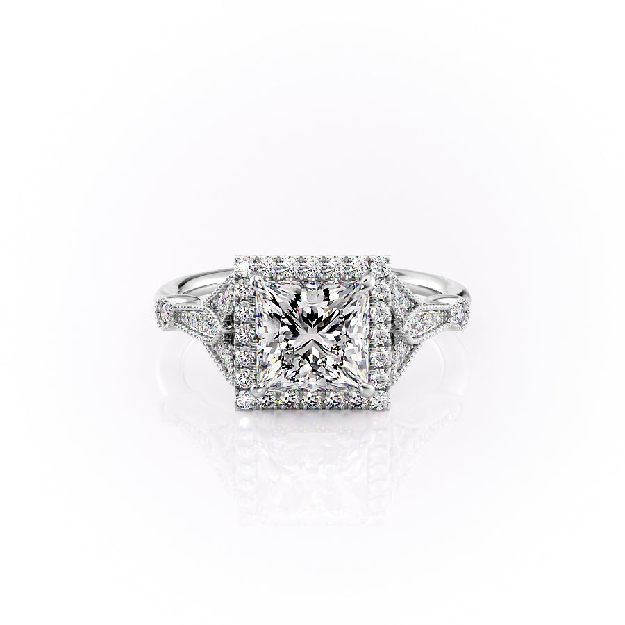 The Halo Stephanie Set With A 5 Carat Princess Moissanite