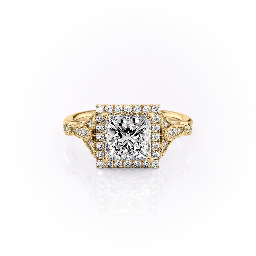 The Halo Stephanie Set With A 4 Carat Princess Moissanite