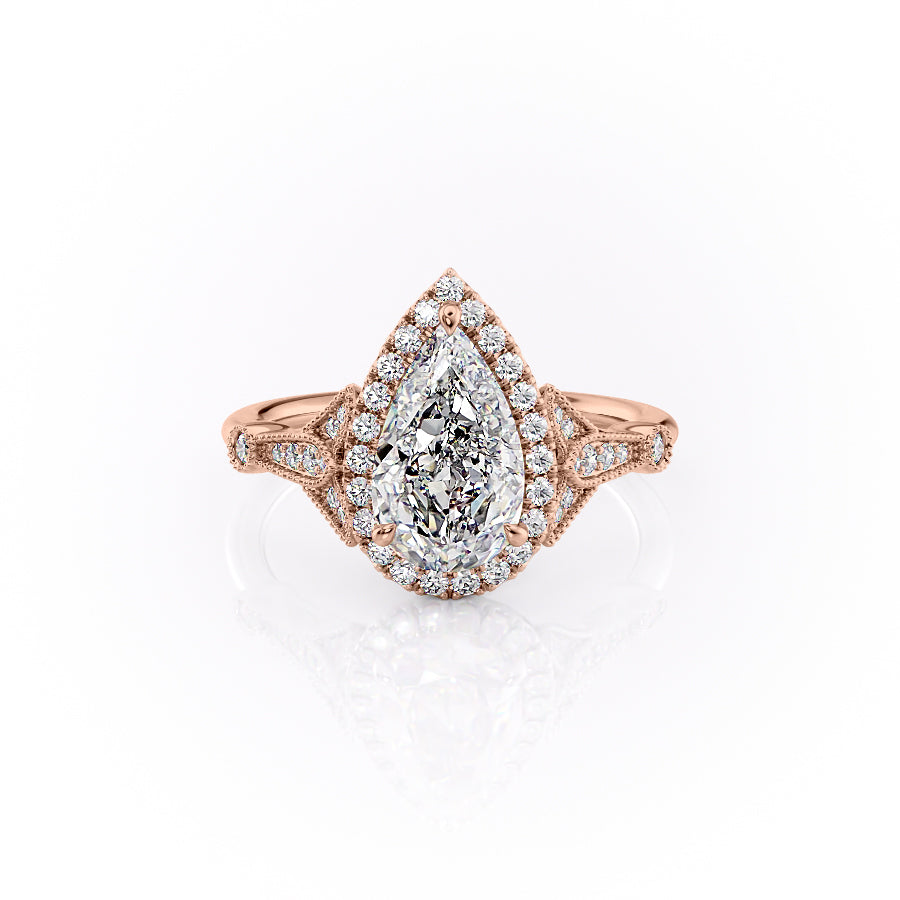 The Halo Stephanie Set With A 2.5 Carat Pear Lab Diamond