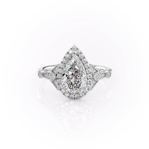 The Halo Stephanie Set With A 2.5 Carat Pear Lab Diamond