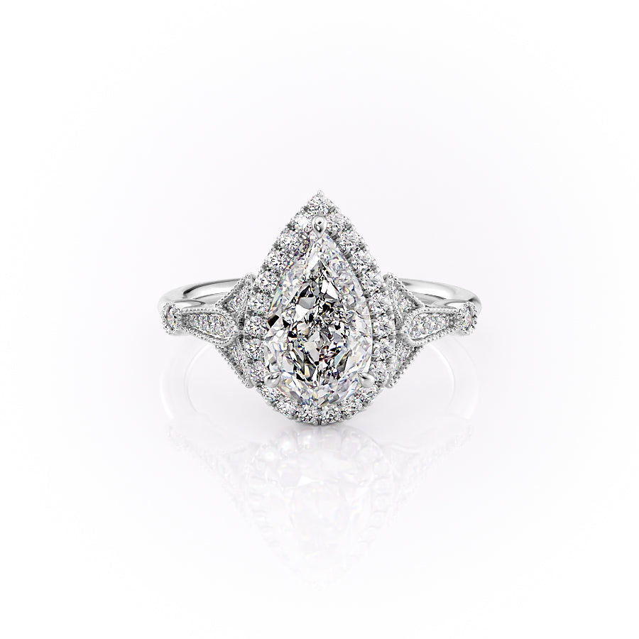The Halo Stephanie Set With A 4 Carat Pear Moissanite